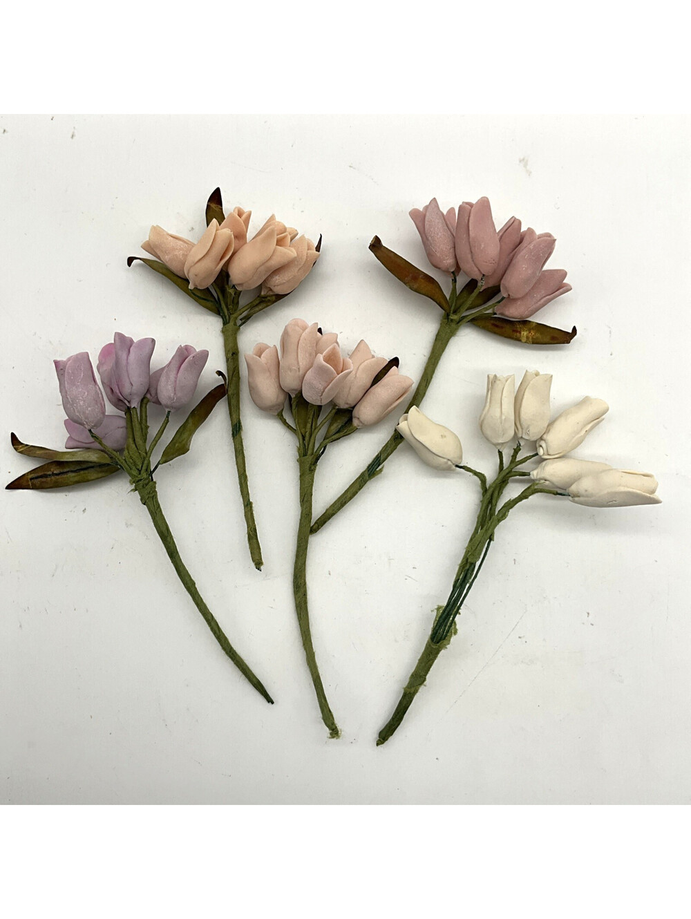 Vtg Composite Millinery Flower Bud Stems Assorted Pastel Colors Lot of 5 Bunches